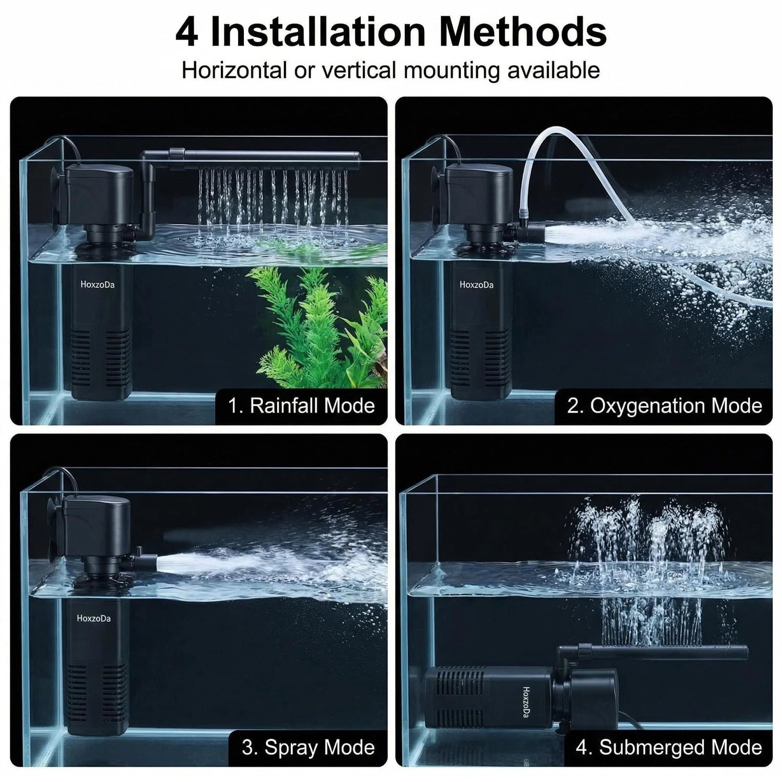 Filtre Intérieur Aquarium, Pompe Aquarium, Débit d'eau 200L/H, Convient pour Aquarium à Poissons 40L, Peut être Utilisé pour Le Pompage De l'eau, PulvéRisation D'oxygène, Filtration