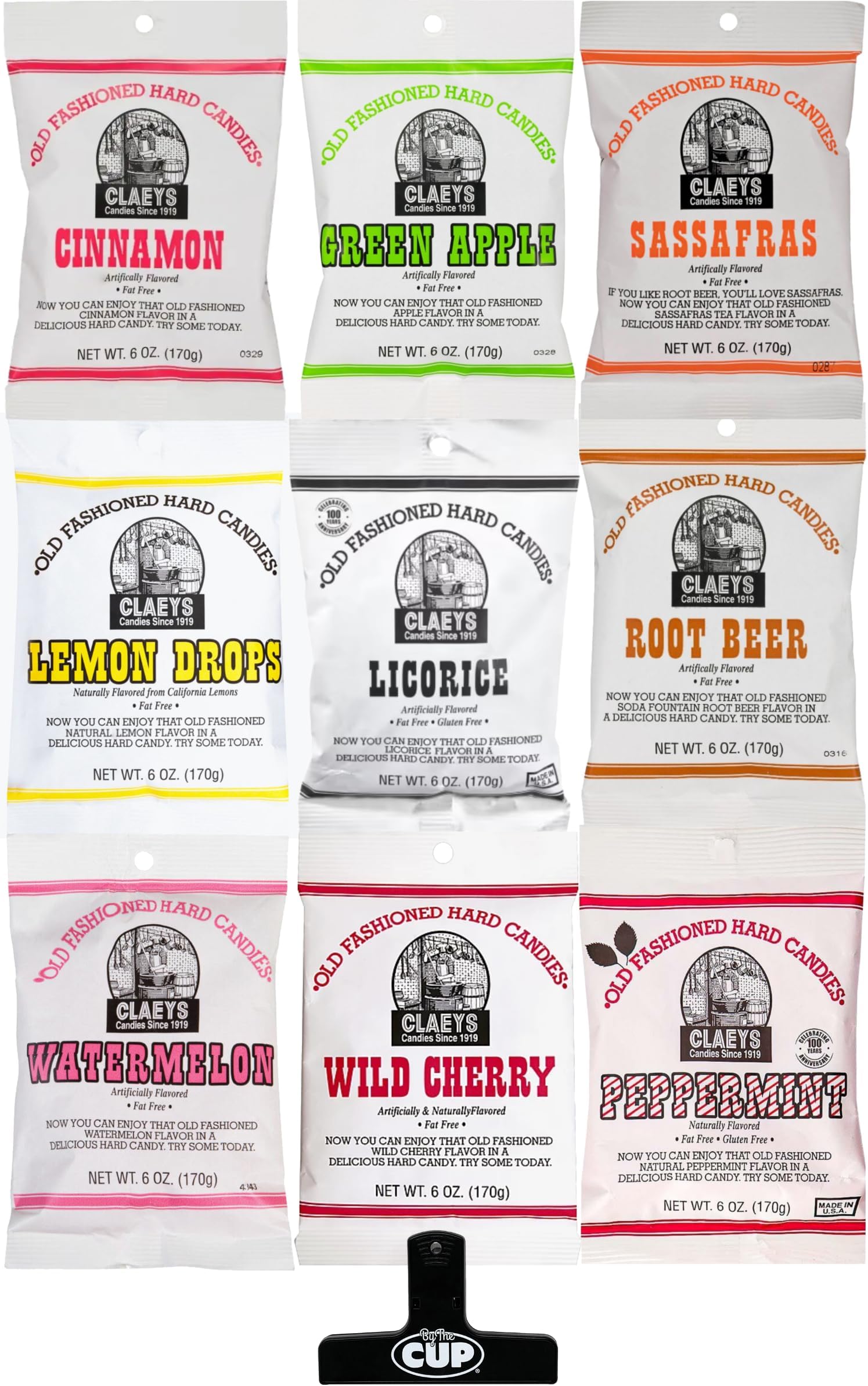 KITMOUS SUPOOBE Claeys Old Fashioned Hard Candy, 10 Flavor Variety with By The Cup Bag Clip