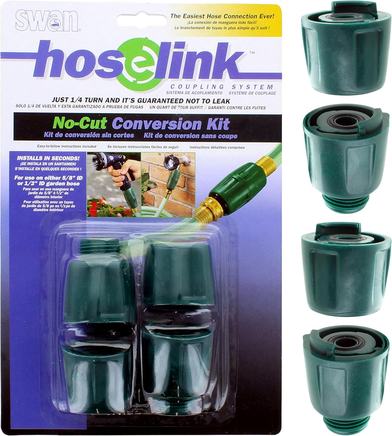 Swan Hoselink 2-Way Heavy Duty Hose Splitter, Quick Connect Fittings for Garden Hose, Leak-Proof Outdoor Faucet Adapter, Efficient Watering & Repair Kit, 5/8" & 1/2" – Durable, Easy Water Flow Control