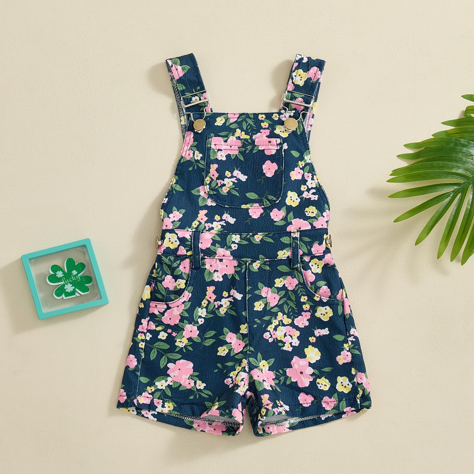 ZAXARRA Baby Girl Summer Overalls Sleeveless Floral Print Jumpsuit Shortalls Kids Rompers with Pockets (Blue, 1-2 Years)