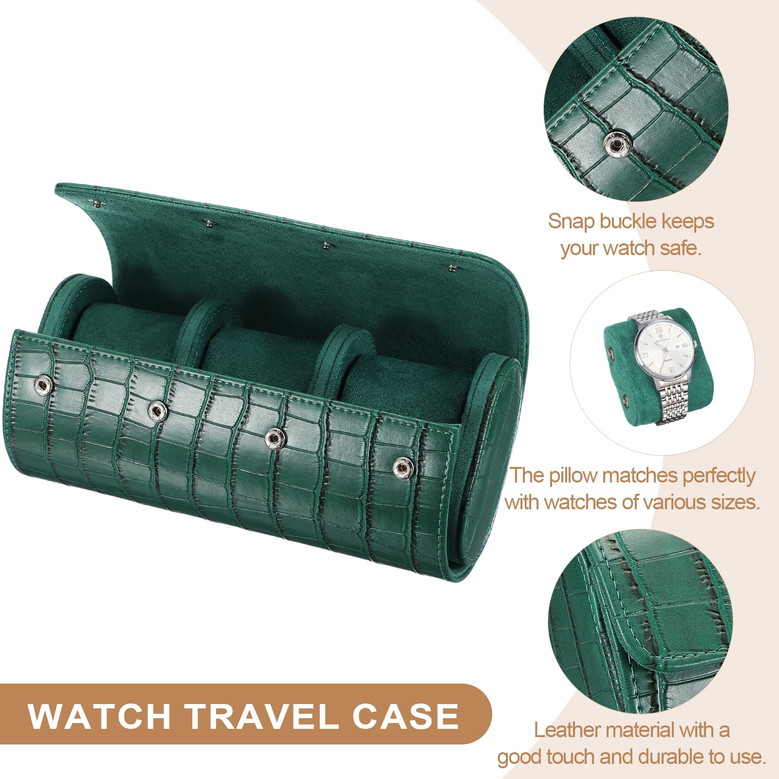 Custodia da viaggio per orologio da uomo in pelle con motivo coccodrillo, astuccio arrotolabile per orologio, scatola portaoggetti portatile per orologio, ideale per Natale, compleanno e anniversari
