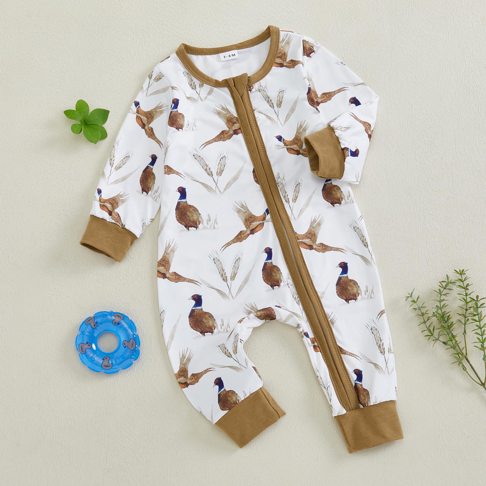 Baby Boy Girl Hunter Clothes Mallard Duck Romper Jumpsuit Long Sleeve Zip Up One Piece Overalls Hunting Baby Clothes (A White, 3-6 Months)