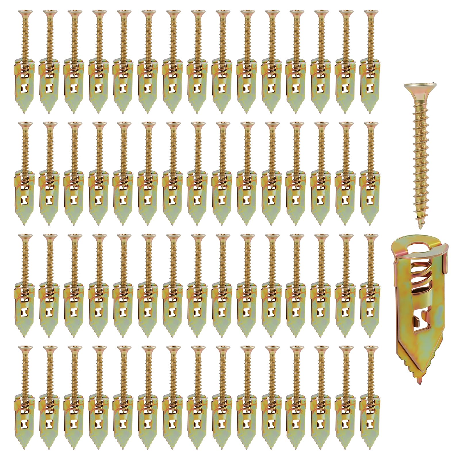 Cateye Gold 120Pcs Self Drilling Drywall Anchors And Screws Kit With 60 Metal Expansion Anchors And 60 Sheetrock Screws, No Drill Needed, Secure Drywall Fixings For Shelves, Cabinets, Tv, Picture Frames, Lamps