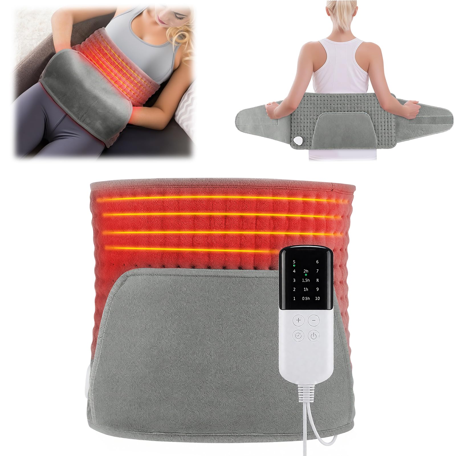 Cuscino termico elettrico con 10 livelli di temperatura e spegnimento automatico, riscaldamento rapido, lavabile in lavatrice, coperta termica per schiena, lombare, addome, spalla