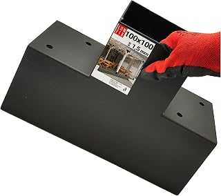 T-Verbinder 100x100 Stahl verzinkt, schwarz pulverbeschichtet, Pfostenverbinder, Holzverbinder, Pfostenträger 102x206x306x2 mm, Eckverbinder für Pergola, Carport, Zaun, Holzbalken Verbinder