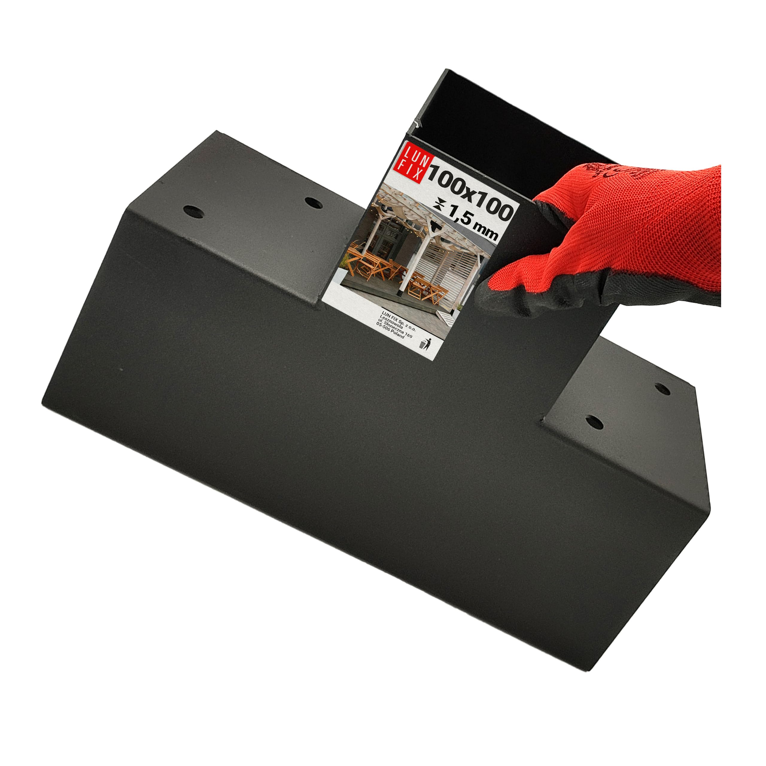 T-Verbinder 100x100 Stahl verzinkt, schwarz pulverbeschichtet, Pfostenverbinder, Holzverbinder, Pfostenträger 102x206x306x2 mm, Eckverbinder für Pergola, Carport, Zaun, Holzbalken Verbinder