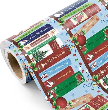 ورق تغليف عيد الميلاد WRAPAHOLIC - لفة صغيرة - 17 بوصة x 16.5 قدم - ورق تغليف رف كتب عيد الميلاد لعطلة عيد الميلاد والاحتفال بالحفلات