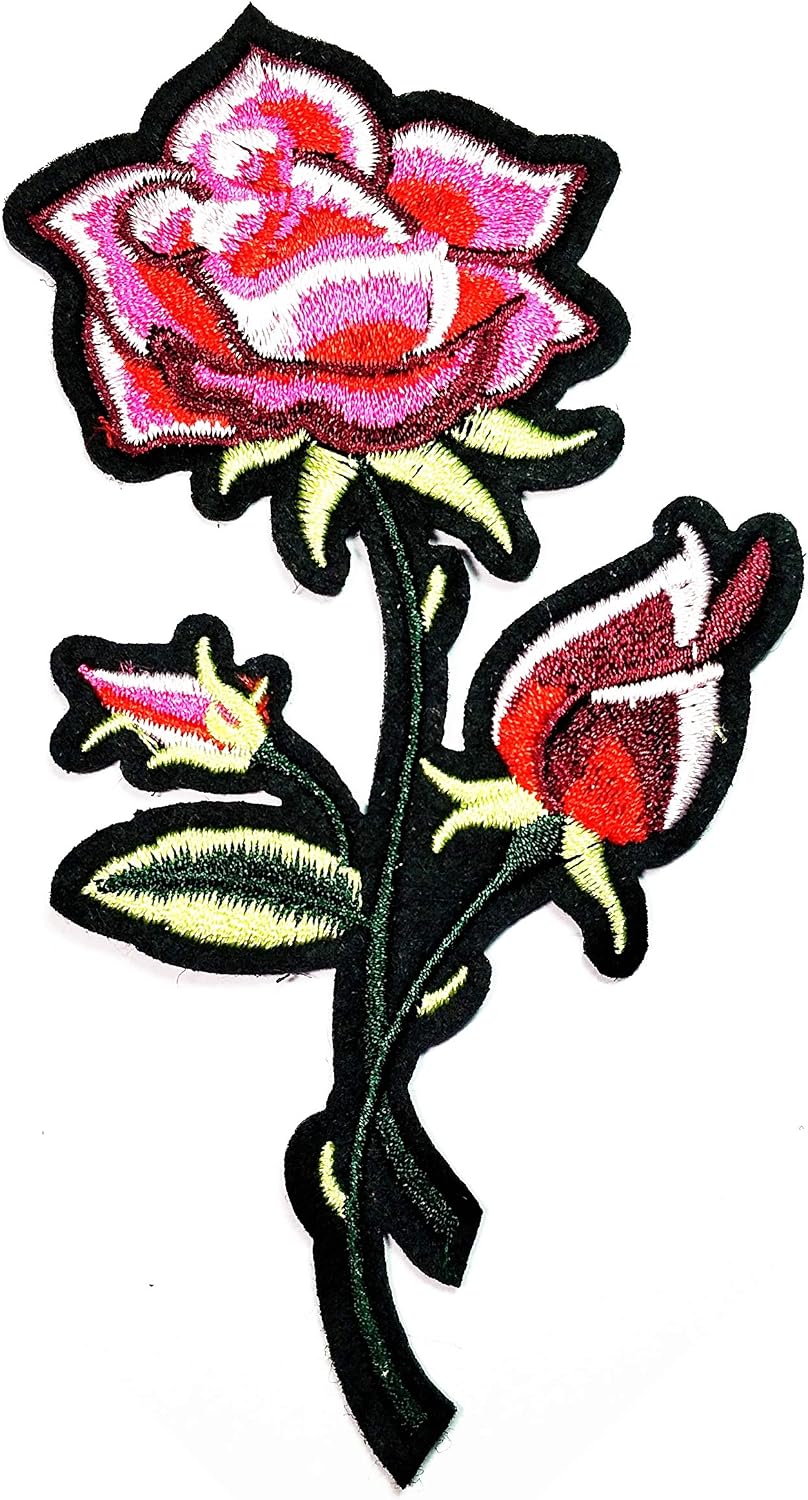Nipitshop Patches Beautiful Pink Rose Flowers Beautiful DIY Embroidered Sew Iron on Patch for Clothes Backpacks T-Shirt Jeans Skirt Vests Scarf Hat Bag