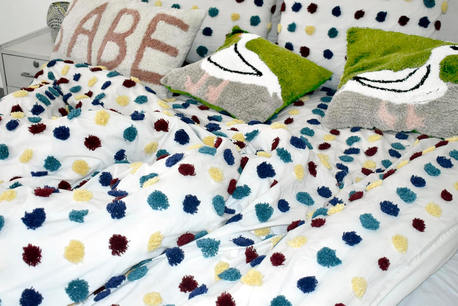 Luxury Boho Duvet Cover Set/Multi Color Tufted Cotton Bedding Washed Comforter Cover Bohemian Textured Farmhouse Bedding Soft Breathable All Season (Natural Cream, King/ 90" x104")