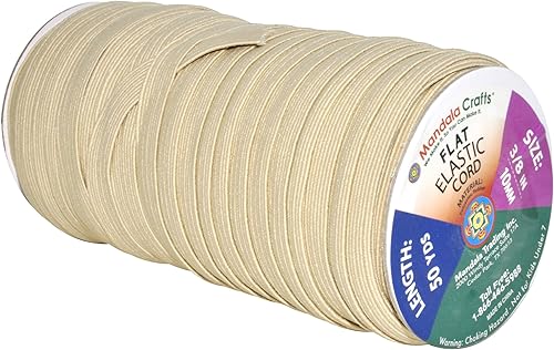 Vista 44 de Mandala Crafts - Rollo de cordón elástico plano para costura y manualidades Beige
