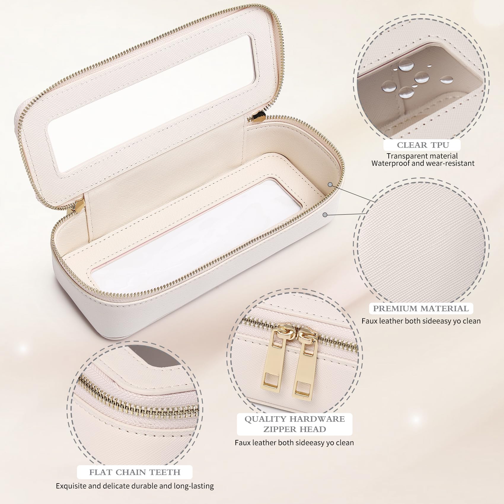 Pinkmik Borsa cosmetica trasparente con borsa cosmetica portatile da viaggio per le donne, B1/Beige, M+SLIM, Set trucco da viaggio