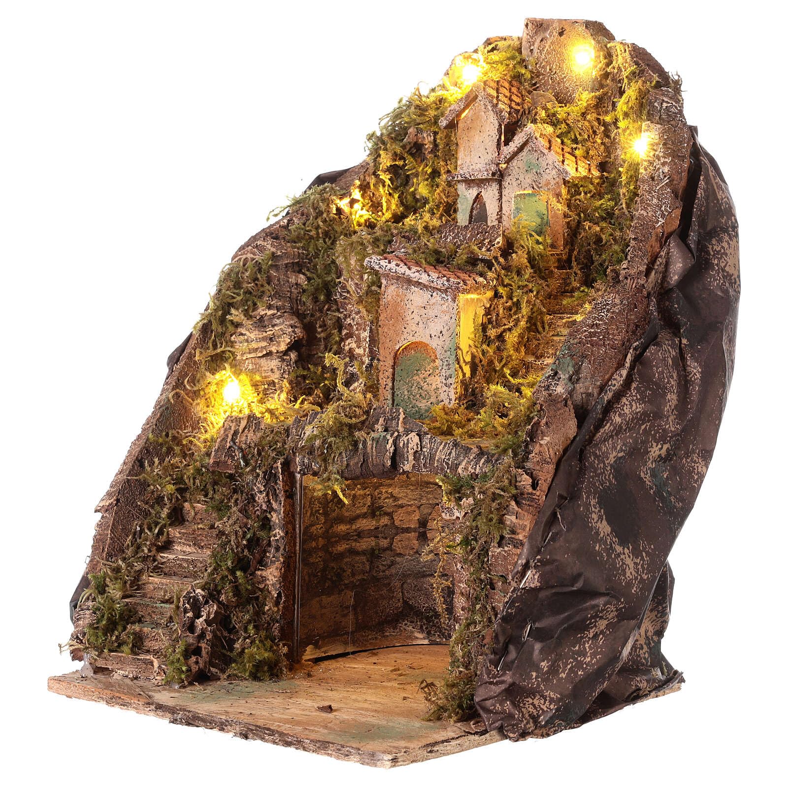 Holyart Presepe Napoletano: Borgo con grotta centrale e scalinata 35x25x25 cm