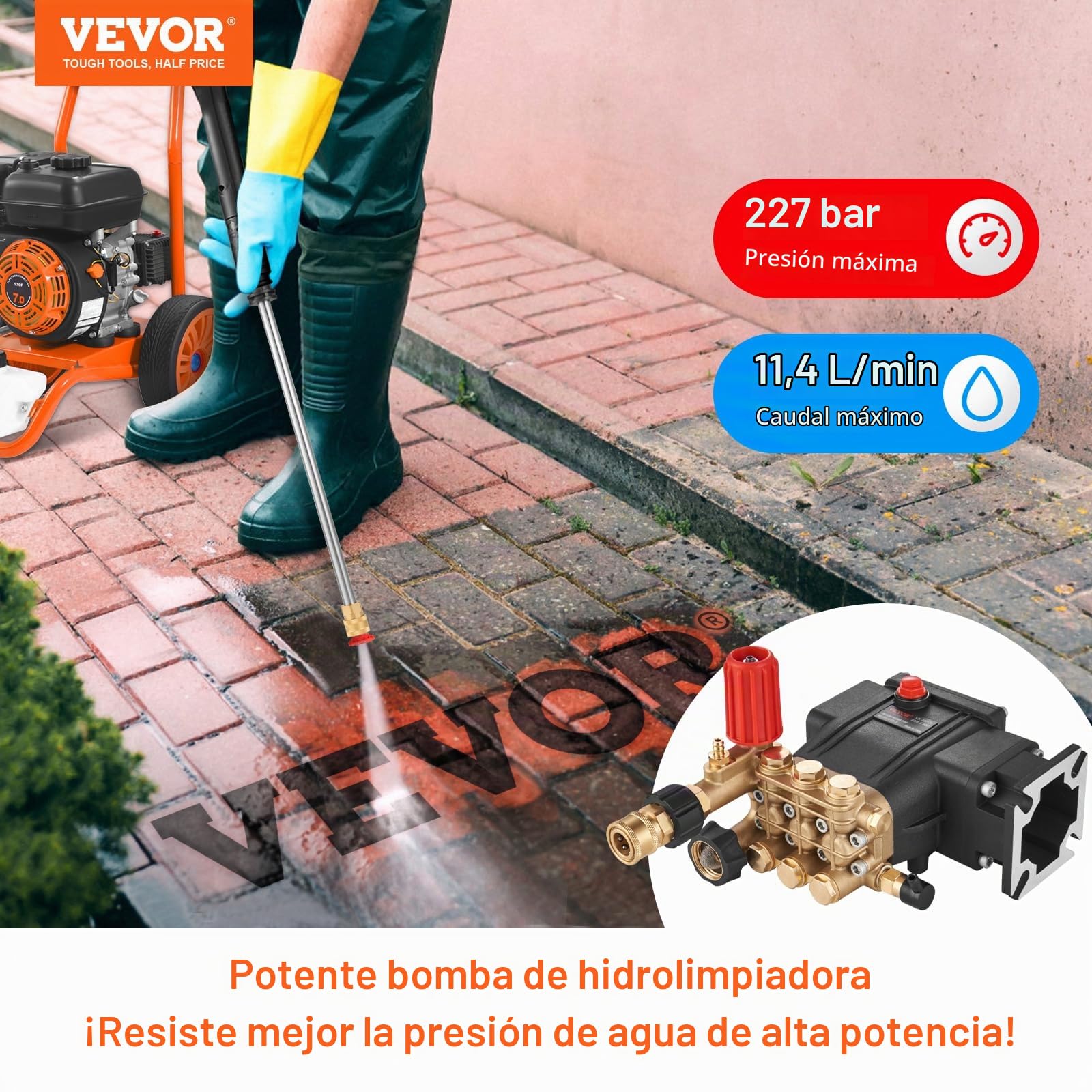 VEVOR Bomba para Hidrolavadora Émbolo Triple Horizontal con Eje de 3/4" 3700 PSI 3,0 GPM Kit de Repuesto para Bomba de Hidrolavadora Compatible con Modelos Simpson MorFlex 40224, 40225, 40226
