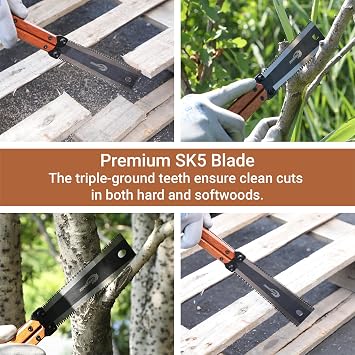 Japanese Folding Saw, 12 Inch with Double Edges (6 Inch Blade), 10/12 TPI, SK5 Material, Carpenter Saw, Folding HandSaw for Wood Cutting