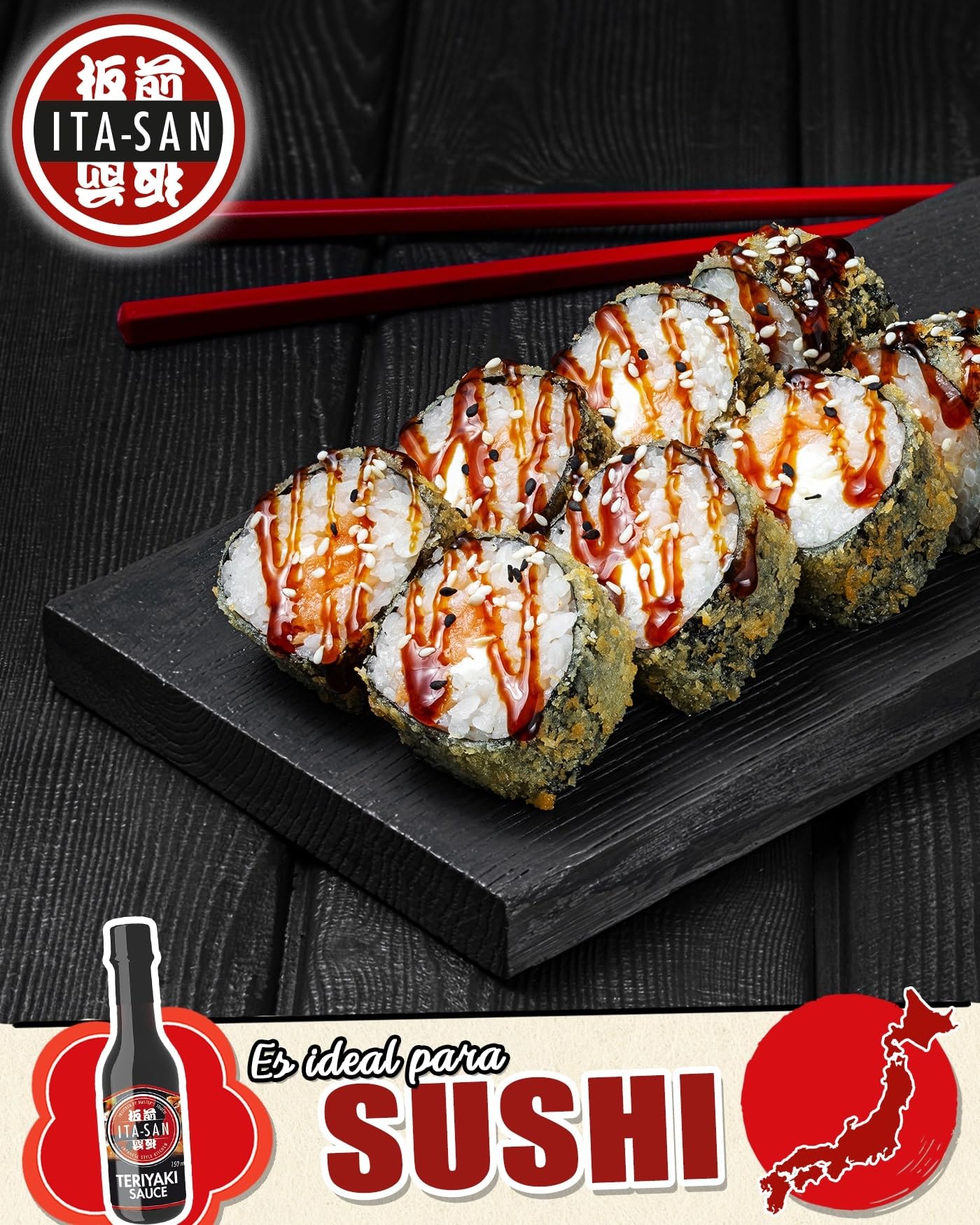 ITA-SAN Salsa Teriyaki, salsa sazonadora con aromas orientales, para platos asiáticos o como salsa para sushi, 12 x 150 ml