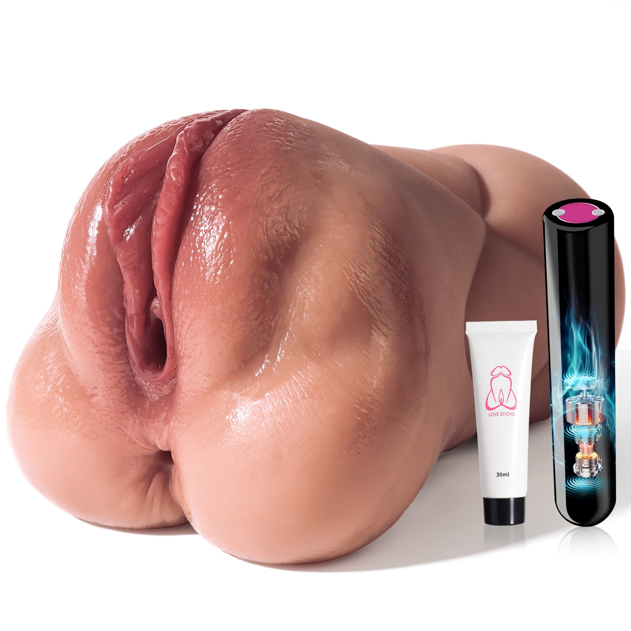 Elektrisch Realistische Masturbator mit 10 Vibrationen Modes Sex Spielzeug Pussy Taschenmuschi Realistisch Tragbar mit 3D Vagina Klitoris Anal Erotik Pocket Pussy Sex Spielzeug für die Männer Braun