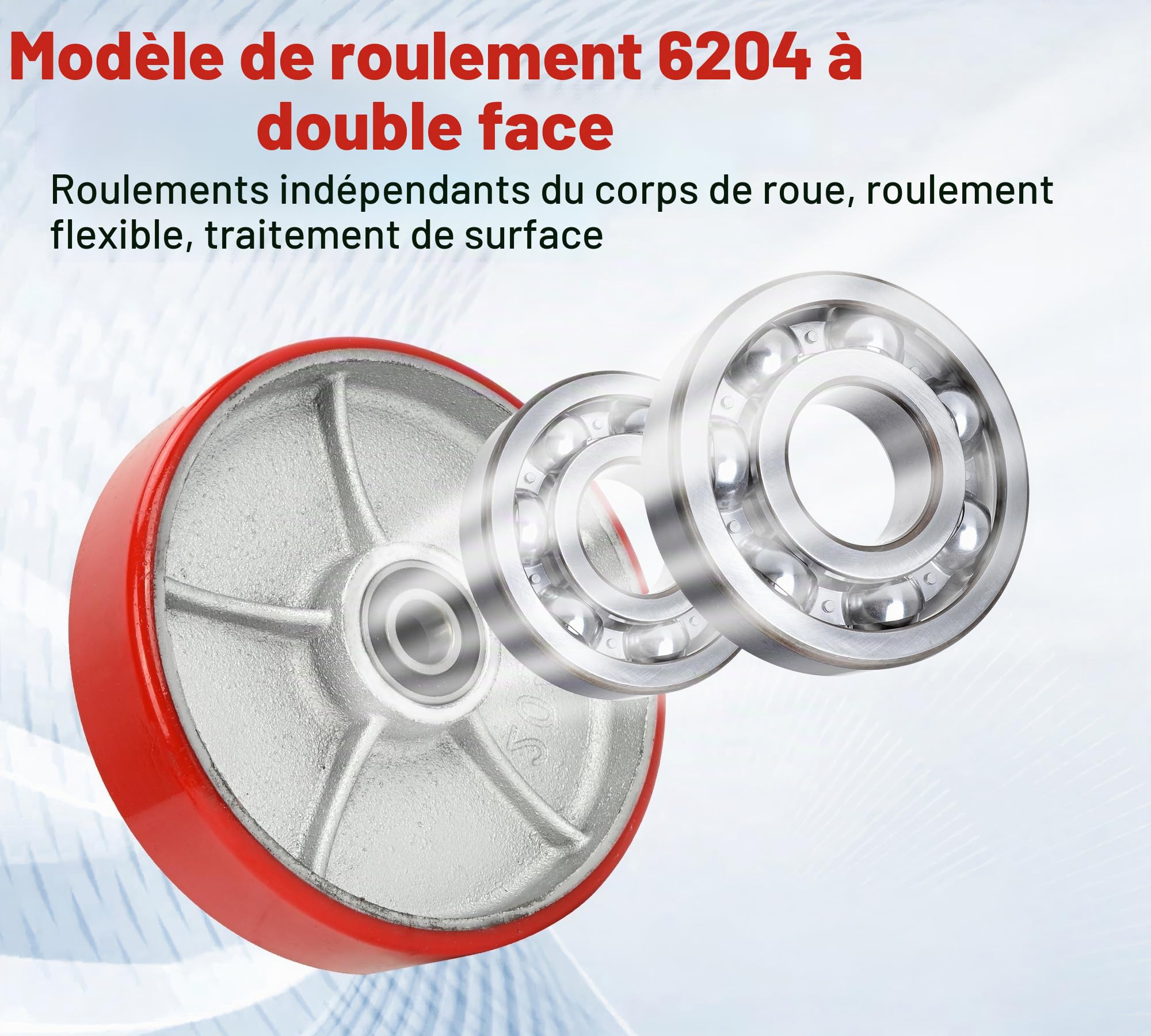 bimiti Lot de 2 roues pour chariot élévateur en polyuréthane/PU Ø200 x 50 mm, axe 20 mm avec roulement à billes, roulettes de rechange, roulette pivotante pour chariots à palettes, charge max. 3000 KG