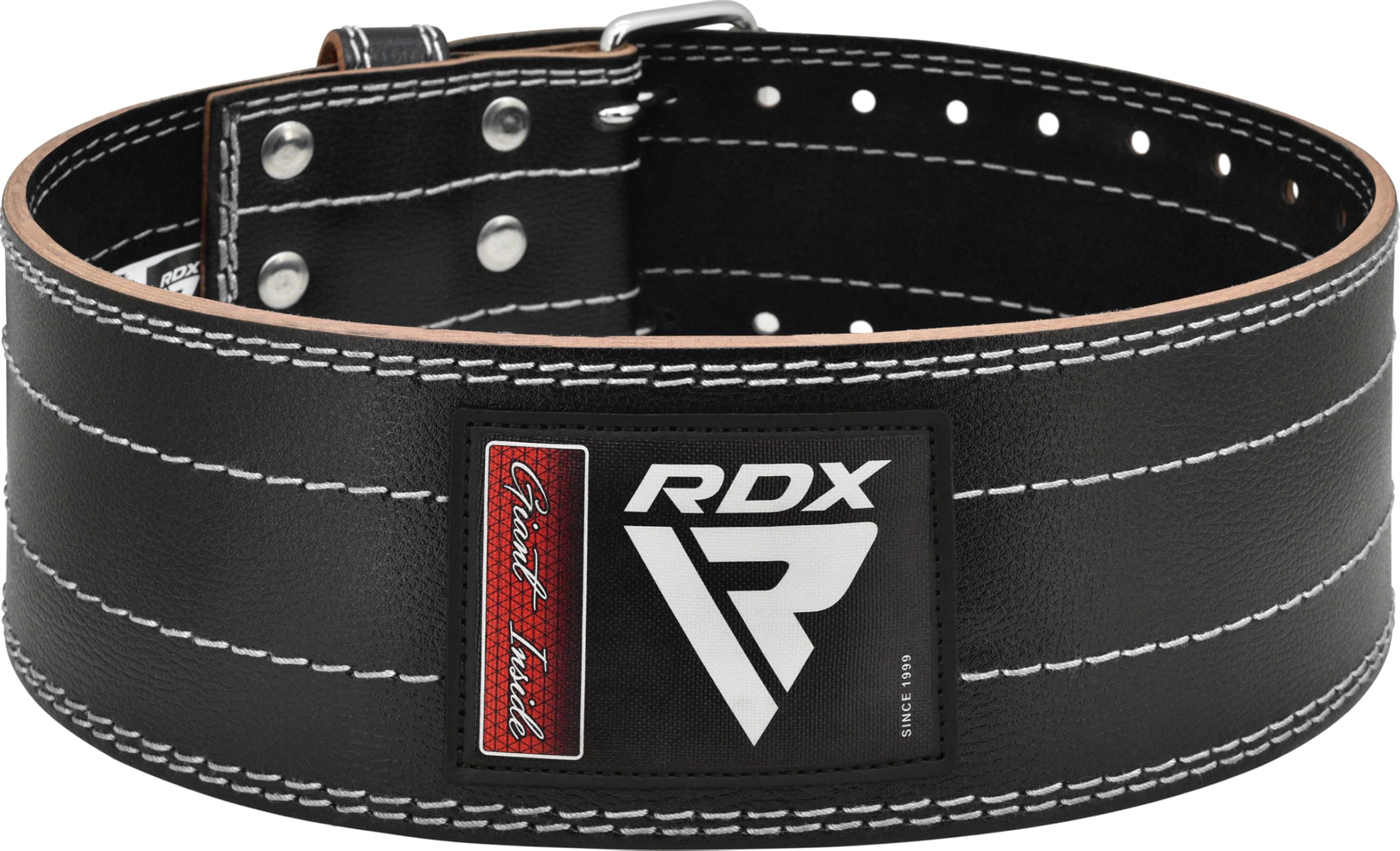 RDX 4” Cintura Palestra Sollevamento Pesi, Vacchetta Pelle 6 mm Spessore, IPL USPA Approvato, Schiena Lumbare Supporto 12 Regolabile Fori Powerlifting Bodybuilding Fitness Gym Allenamento, Uomo Donna