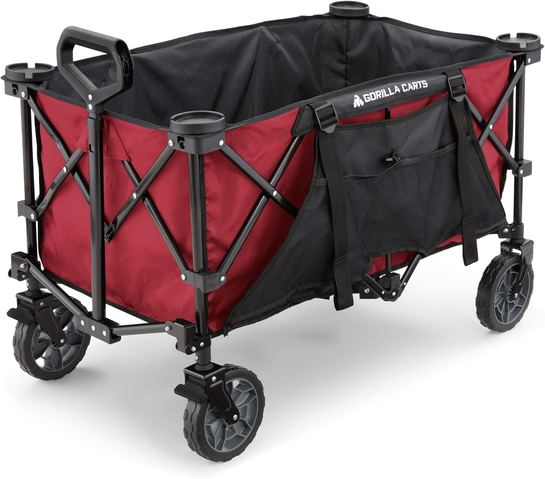 Collapsible Folding Outdoor Utility Wagon, 7 Cu Ft Oversized Bed, 150 lb Load Rating, Red – Foldable Rolling Cart w/ Pockets & Cup Holders for Beach, Camping, Sports or Picnic