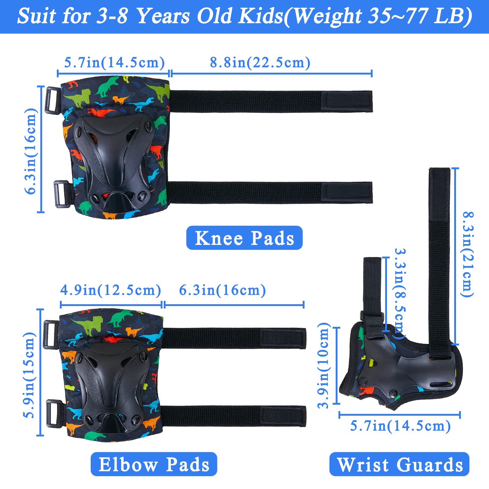 FIODAY Rodilleras para niños, coderas de dinosaurio, muñequeras con bolsa de cordón, juego de equipo de protección ajustable 7 en 1, para niños, patinaje en línea, ciclismo, patineta, patineta,