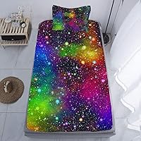 Vista 9 de Juego de sábanas bajeras de galaxia para niñas y niños, 2 piezas, 1 sábana de bolsillo profundo con 1 funda de almohada de microfibra sin arrugas