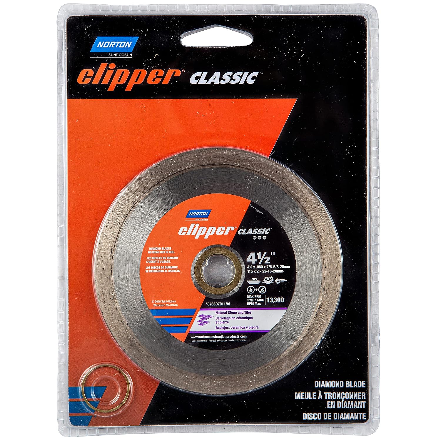 Norton Diamond Wheel Tile Saw Blade, Clipper Classic Diamond Cutting Wheel, Continuous Cut-Off Type 01, 4.5" Diamond High-Speed Cutting Disc for Tile, Pack of 1