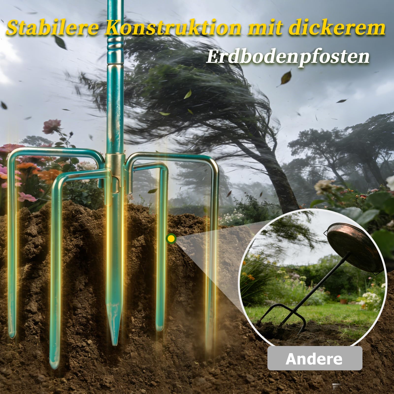 Mellbree Vogeltränke Stehend, Großes Vogelbad mit Sitzstange, Multifunktional für Garten, Metall Vogeltränke in Seeblau mit Goldverzierung – lockt zahlreiche Vogelarten an. (25cm)