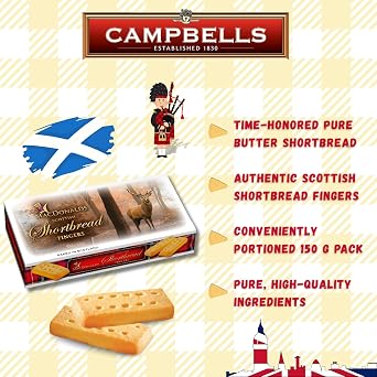 Campbells Macdonalds Scottish Shortbread Fingers Stag Carton 5.3 Oz (150g) - Pure Butter Scottish Shortbread Cookies from Scotland, British Tea Biscuits & Snacks, All-Butter Fingers, Cookie Gift Box