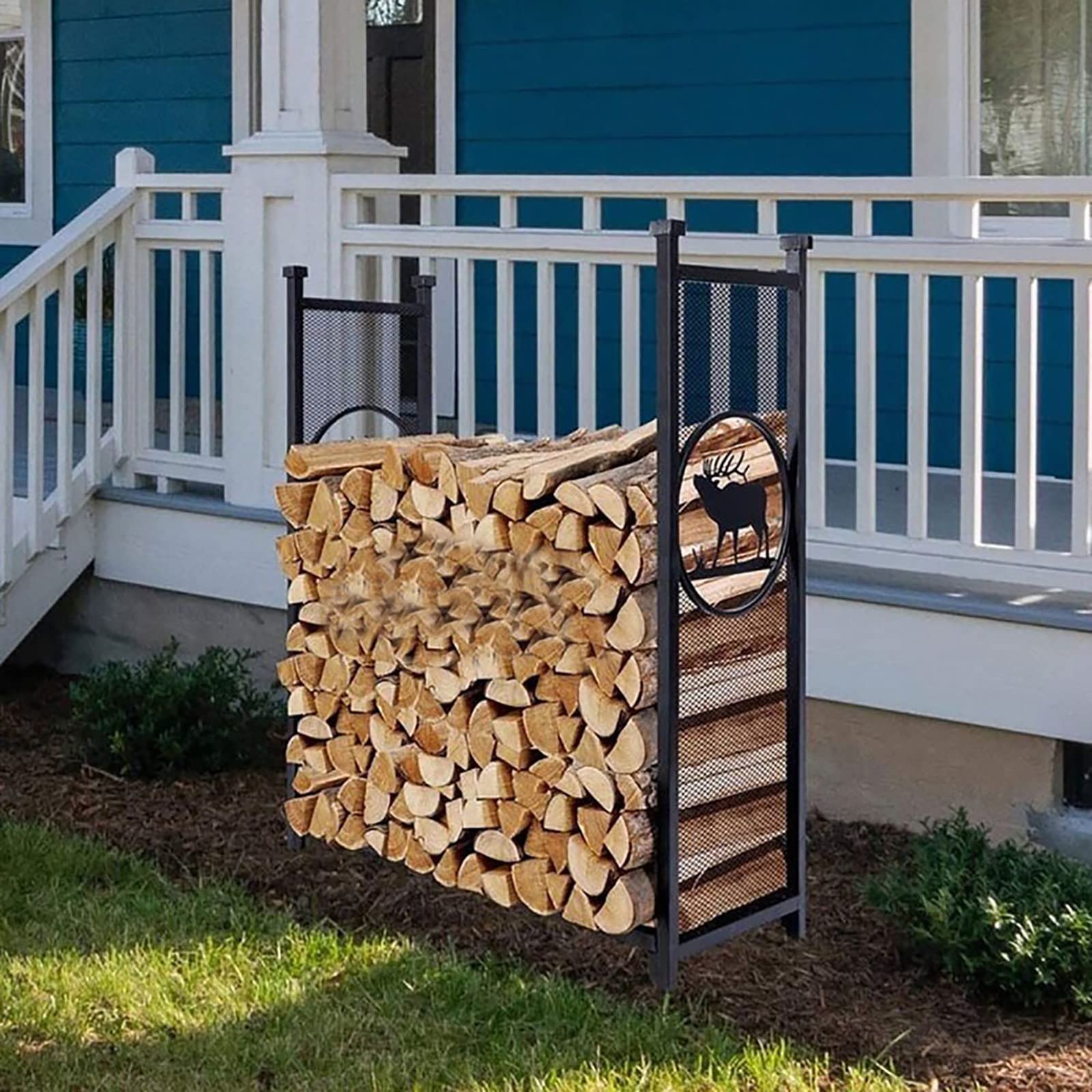 Portalegna da ardere in metallo resistente, 1,2 m, per patio, giardino, portico, terrazza, legname per una gestione efficiente della legna da ardere