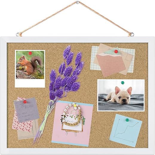 FEBSNOW Cork Board Bulletin Board 15.7 x 12 Inches with Rectangle White Frame Hanging Pin for Office Home Message Board or Vision Board Decoration B09922H5NS
