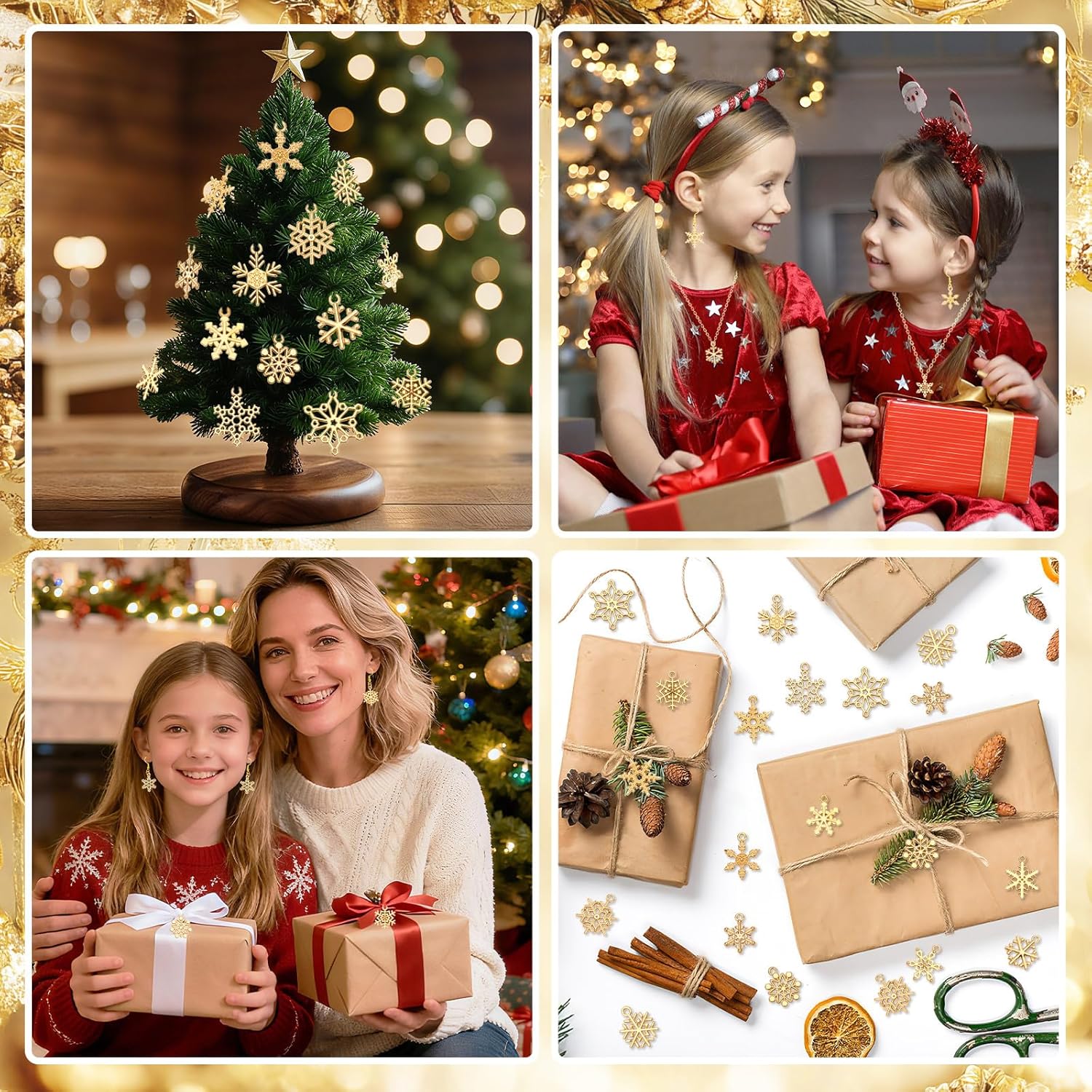 SANNIX 140Pcs Snowflake Charms, Christmas Charms Mixed Alloy KC Gold Snowflake Pendants for Holiday Bracelet Necklace Earrings Making and Crafting - Image 7