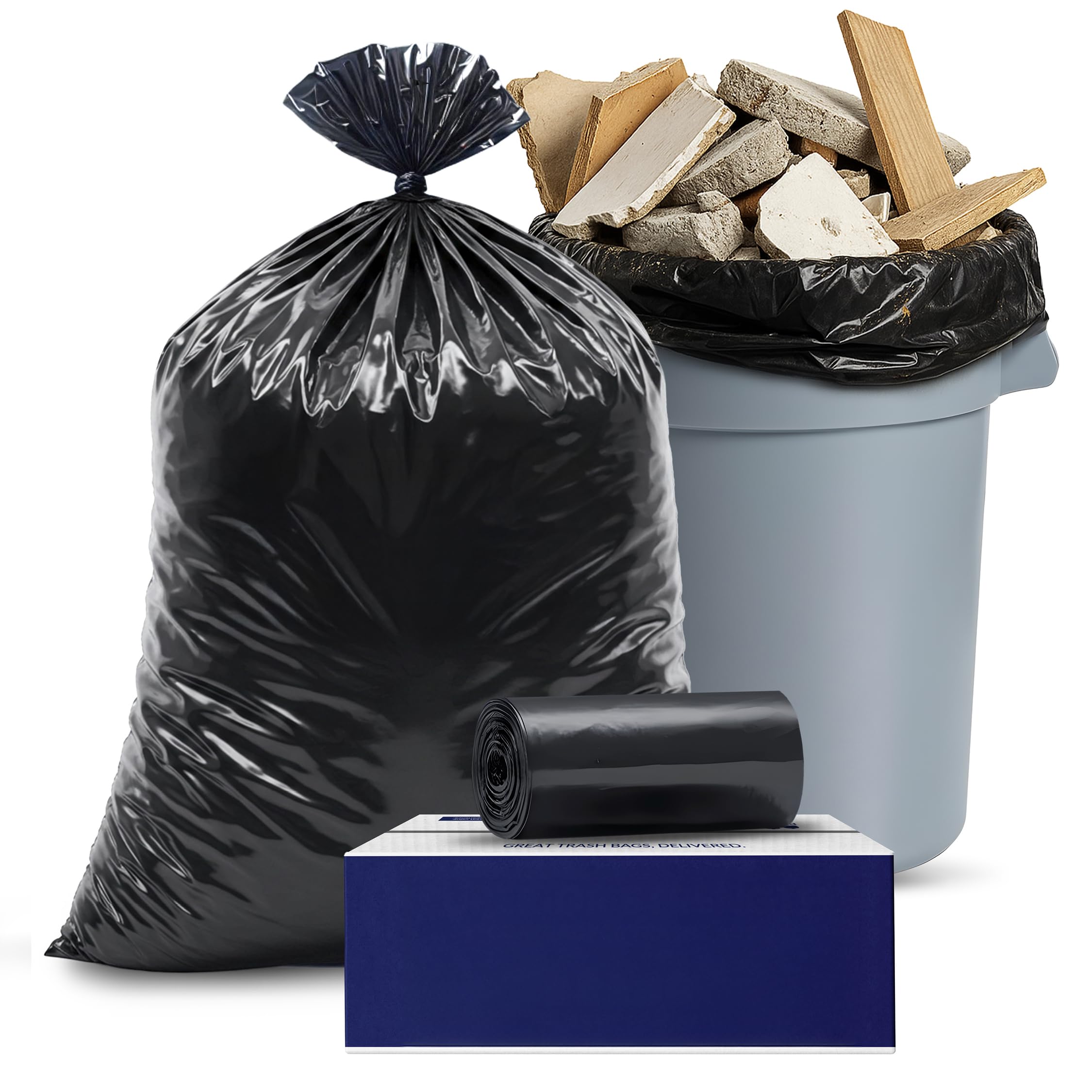 Plasticplace Contractor Trash 42 Gallon │ 3.0 Mil │ Black Heavy Duty Garbage Bag │ 33” x 48” (50 Count) (CON50)
