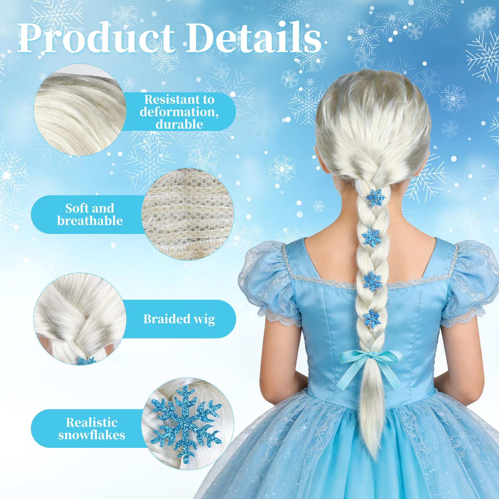 Parrucca Elsa, Principessa Parrucca Per Bambini, Parruccas Rapunzel Bambina, Principessa Parruccas Treccia Per Bambini e Adulti Cosplay per Halloween Carnevale