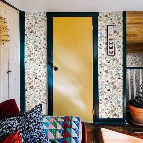 Miniatura 18 de Orainege Papel tapiz para despegar y pegar, papel tapiz floral en blanco y negro, autoadhesivo, papel de contacto floral, extraíble, decorativo