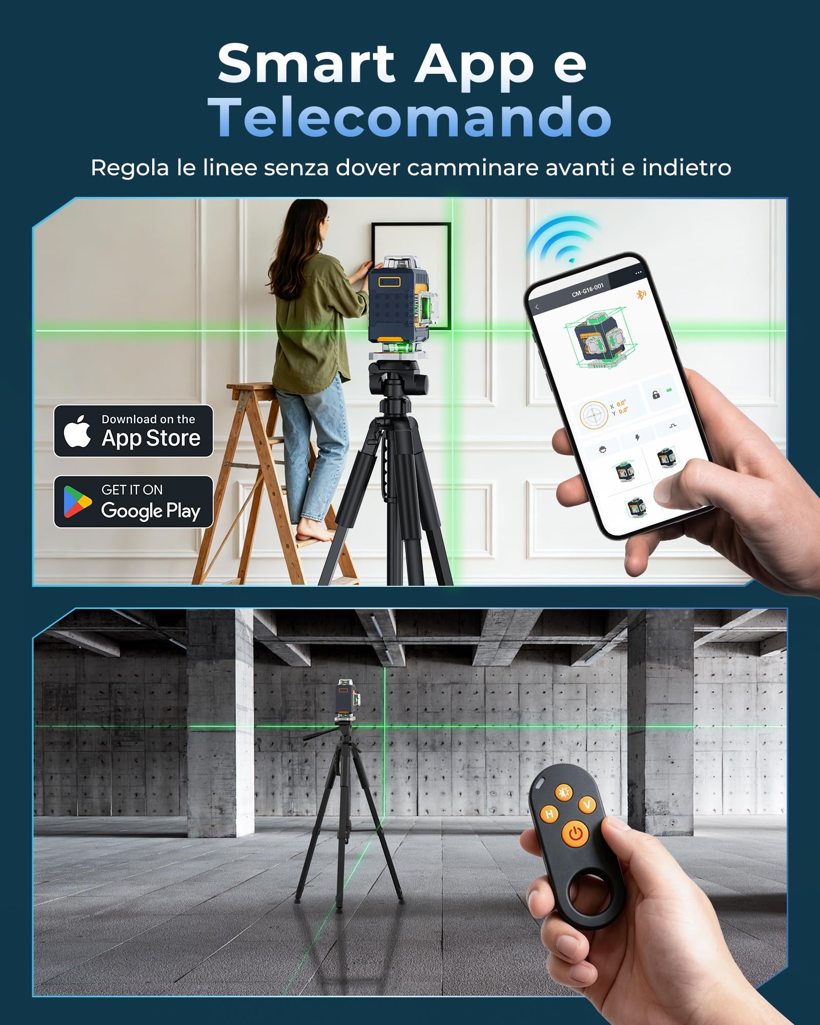 Livella Laser 4x360°Autolivellante,CIGMAN Laser Verde Intelligente con App | Telecomando, Livello Laser Professionale per Edilizia, Piastrelle, Intelaiatura, Controsoffitti – CMG16