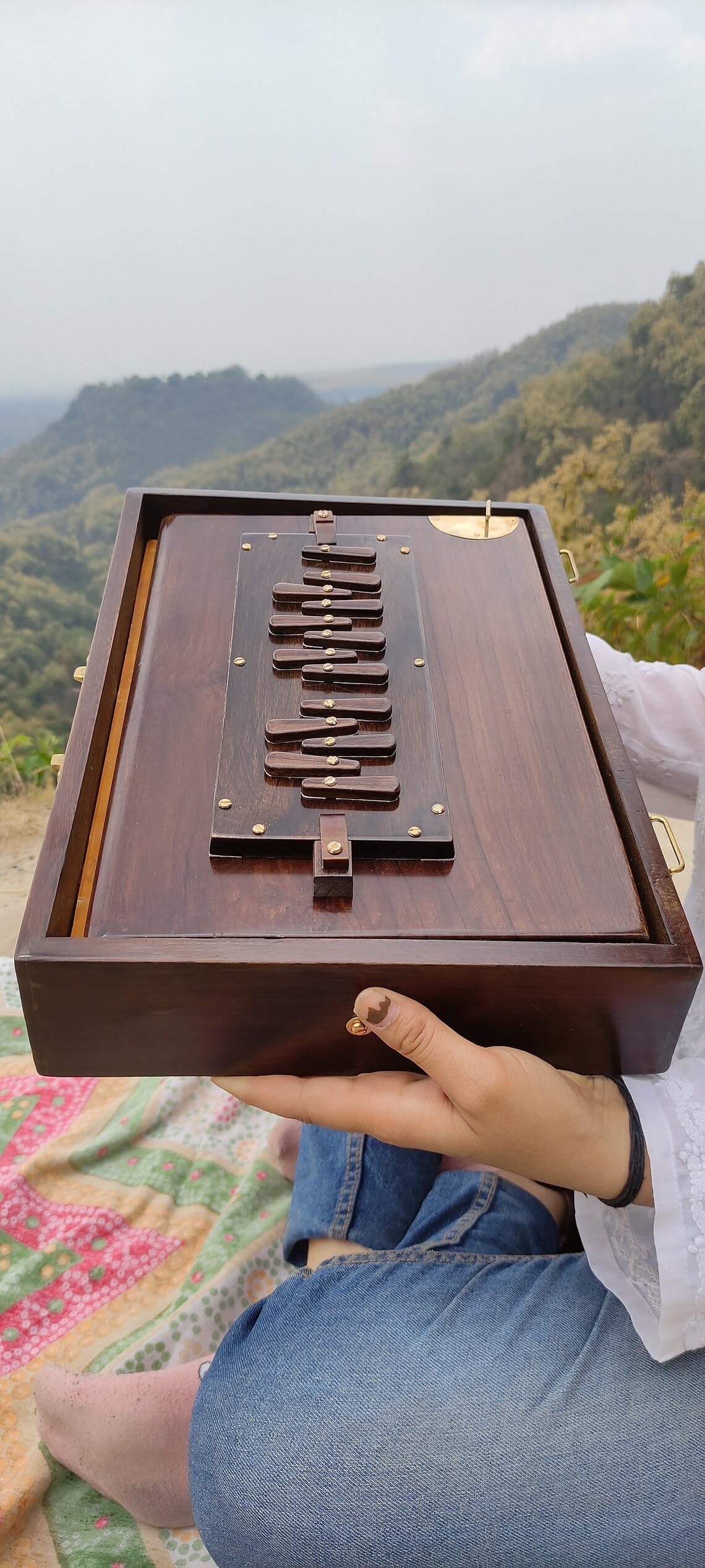 Boîte Shruti de qualité supérieure avec couleur expresso 440 Hz | Sac de transport rembourré/fabriqué en bois de teck/instrument indien | Boîte Shruti (432 Hz sur demande)