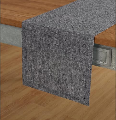 Solino Home - Camino de mesa de lino, negro cambray, 14 x 60 pulgadas, Athena, para Acción de Gracias, Navidad, vacaciones, lavable a máquina y de