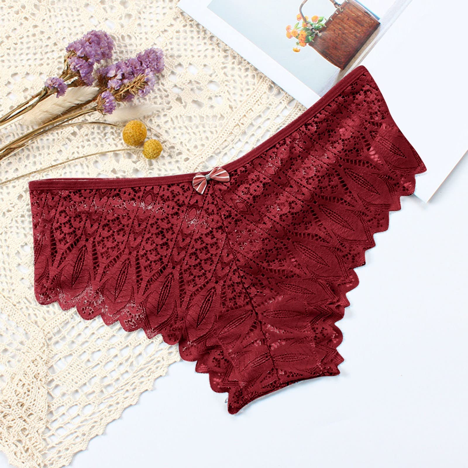 STKOOBQ Sexy V-Back Panties for Women Crochet Lace Lace Up Panty