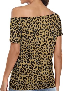 Summer Tops for Women Leopard Print Off The Shoulder Cute