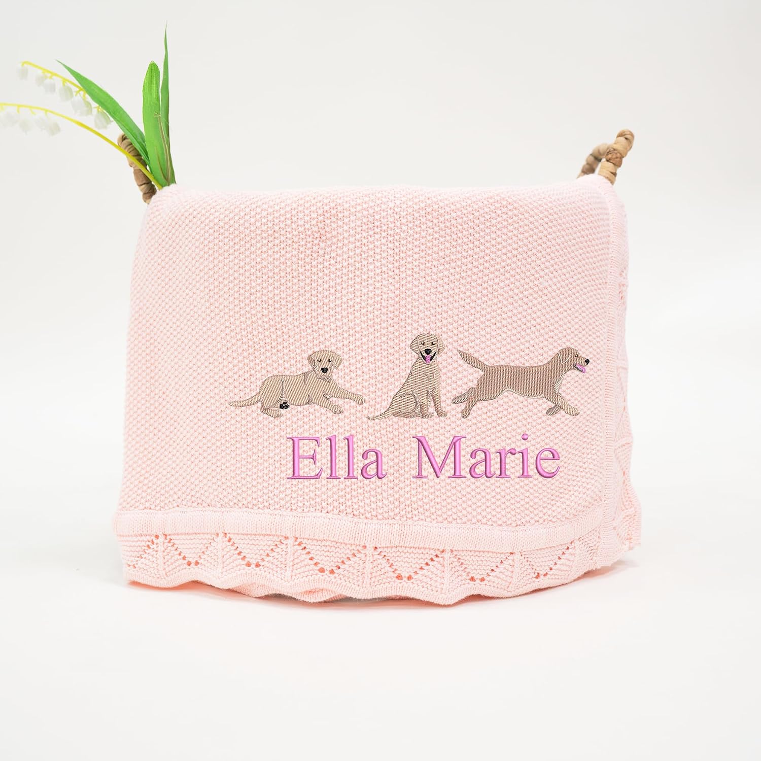Labrador Retriever Dog Knit Blanket with Name Embroidery, Personalized Nursery Blanket, Custom Baby Wrap for Girl or Boy, Unique Pet-Themed Keepsake