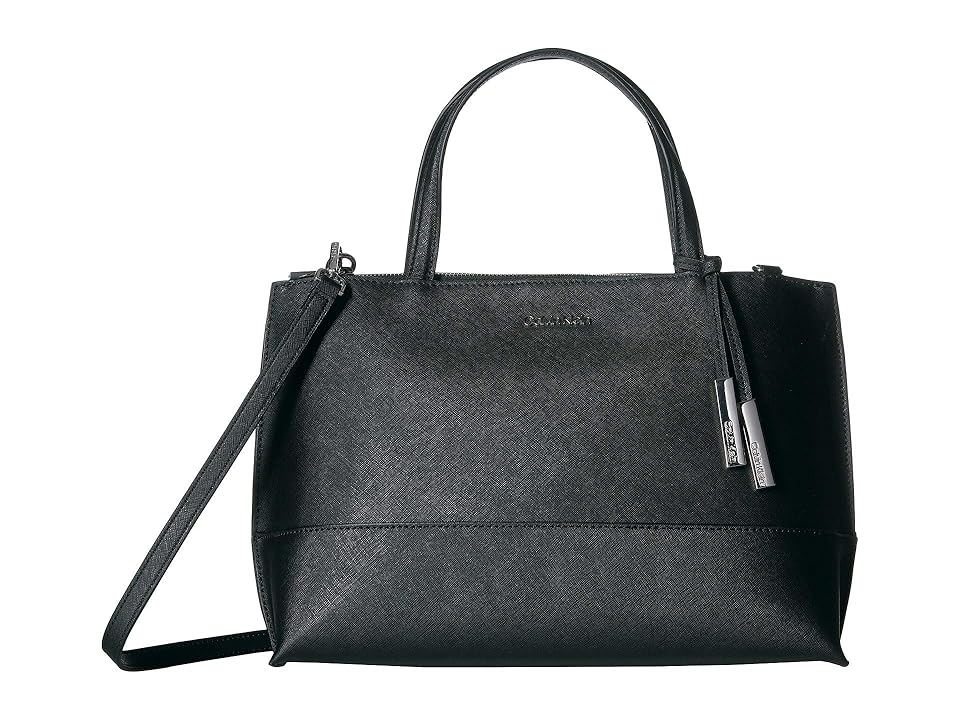 

Calvin Klein Saffiano Leather Satchel (Black/Silver) Satchel Handbags