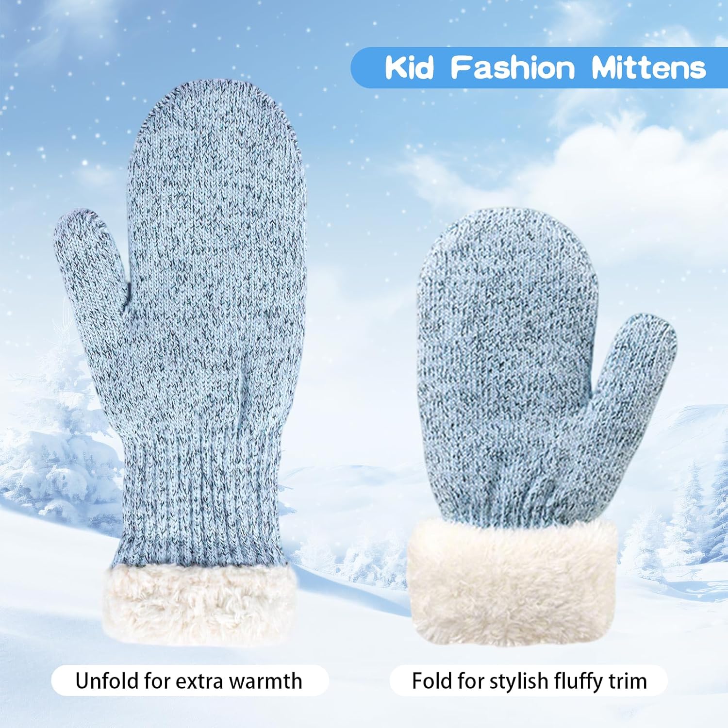 Kid Beanie Hat Scarf Gloves Set Warm Knit Beanie with Pom Poms Neck Warmer Mittens for Boys Girls 3-7 Years - Image 5