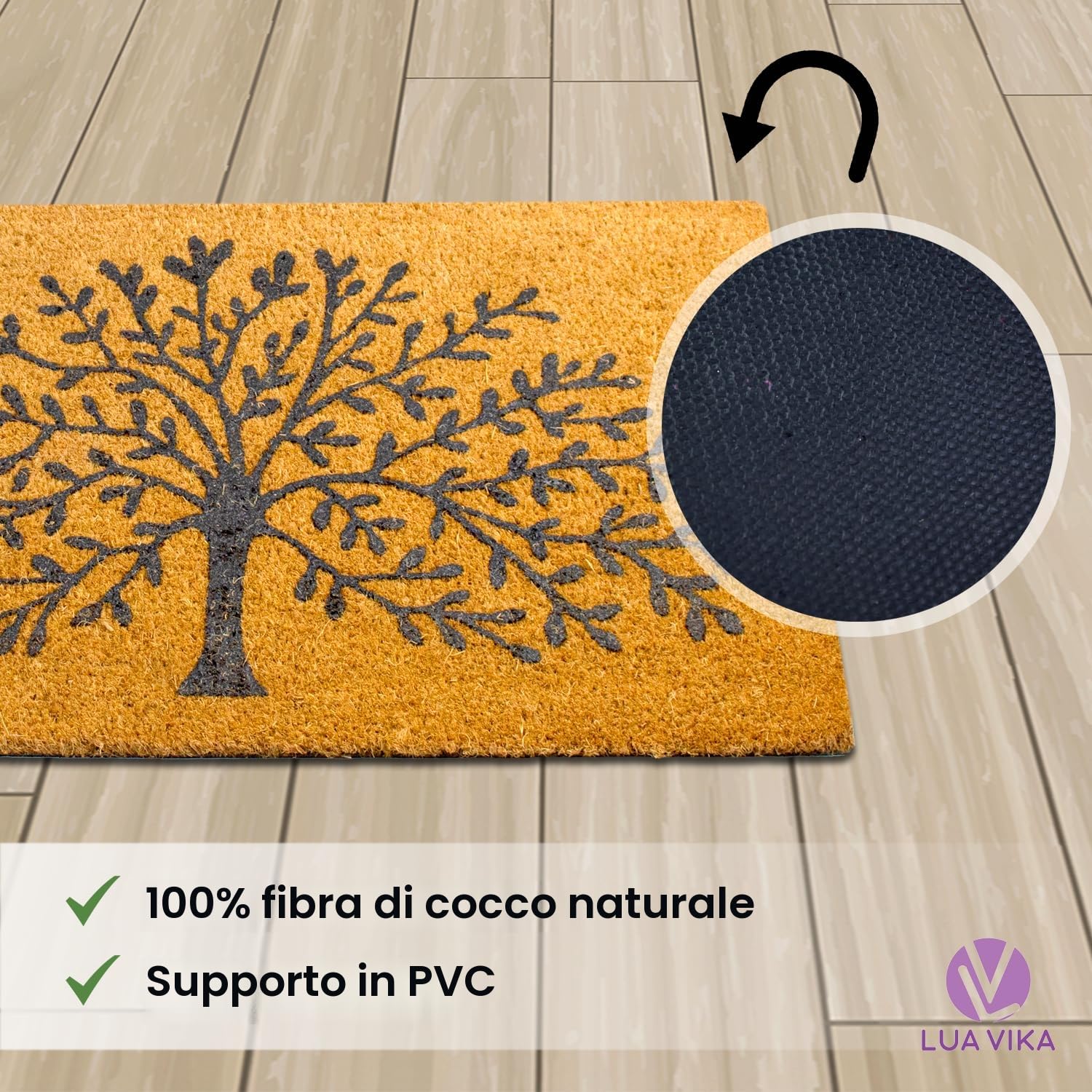 Zerbino ingresso casa, tappeto interno esterno, in fibra di cocco naturale, asciugapassi 40x70 (Tree of life)