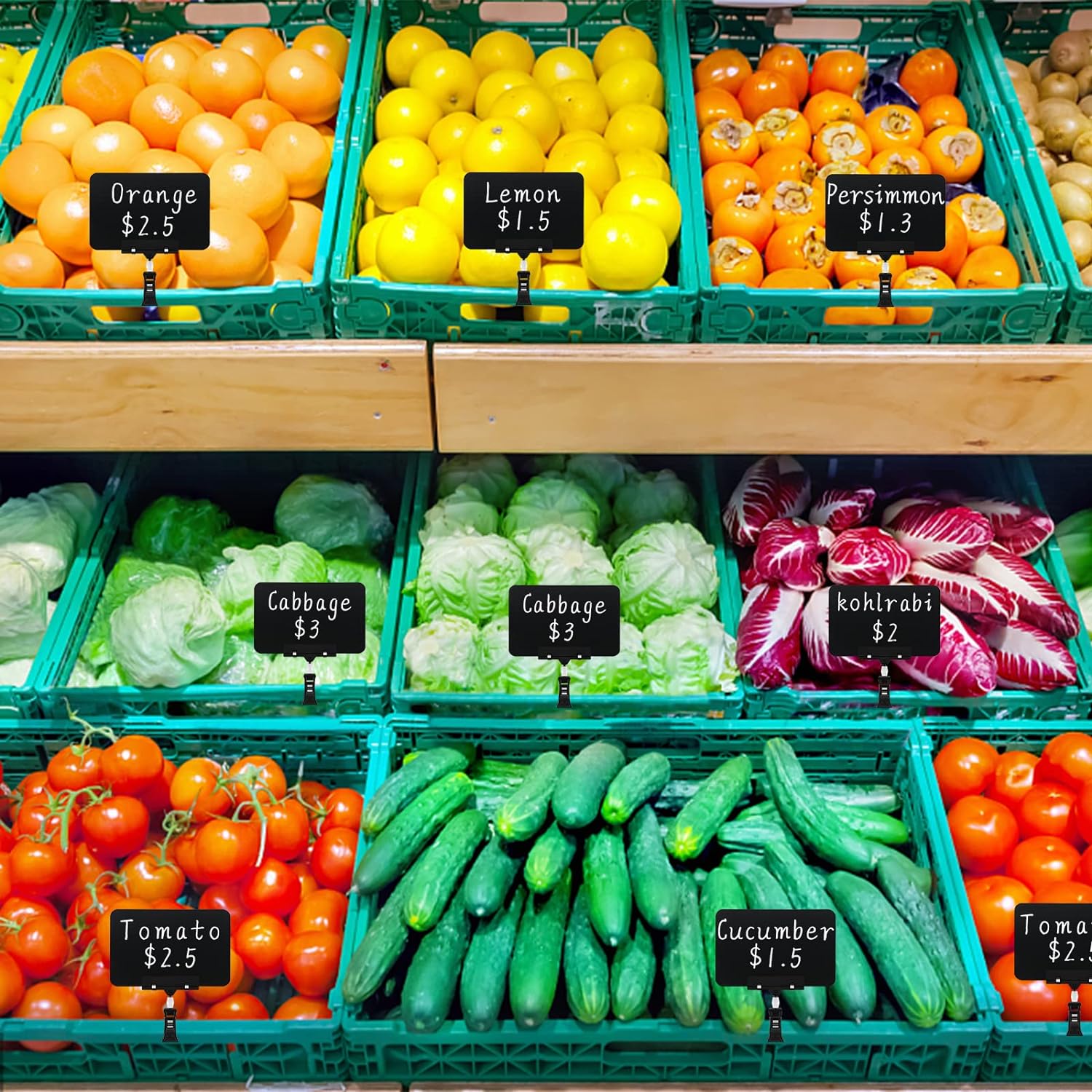 8 Pack Rotating Clip Pop Swivel Sign Rotatable Holding Clamp Sign Holder, Plastic Merchandise Sign Display Clip Holder with 2 Chalk Markers for Food, Store Signs Displays, black - Image 2