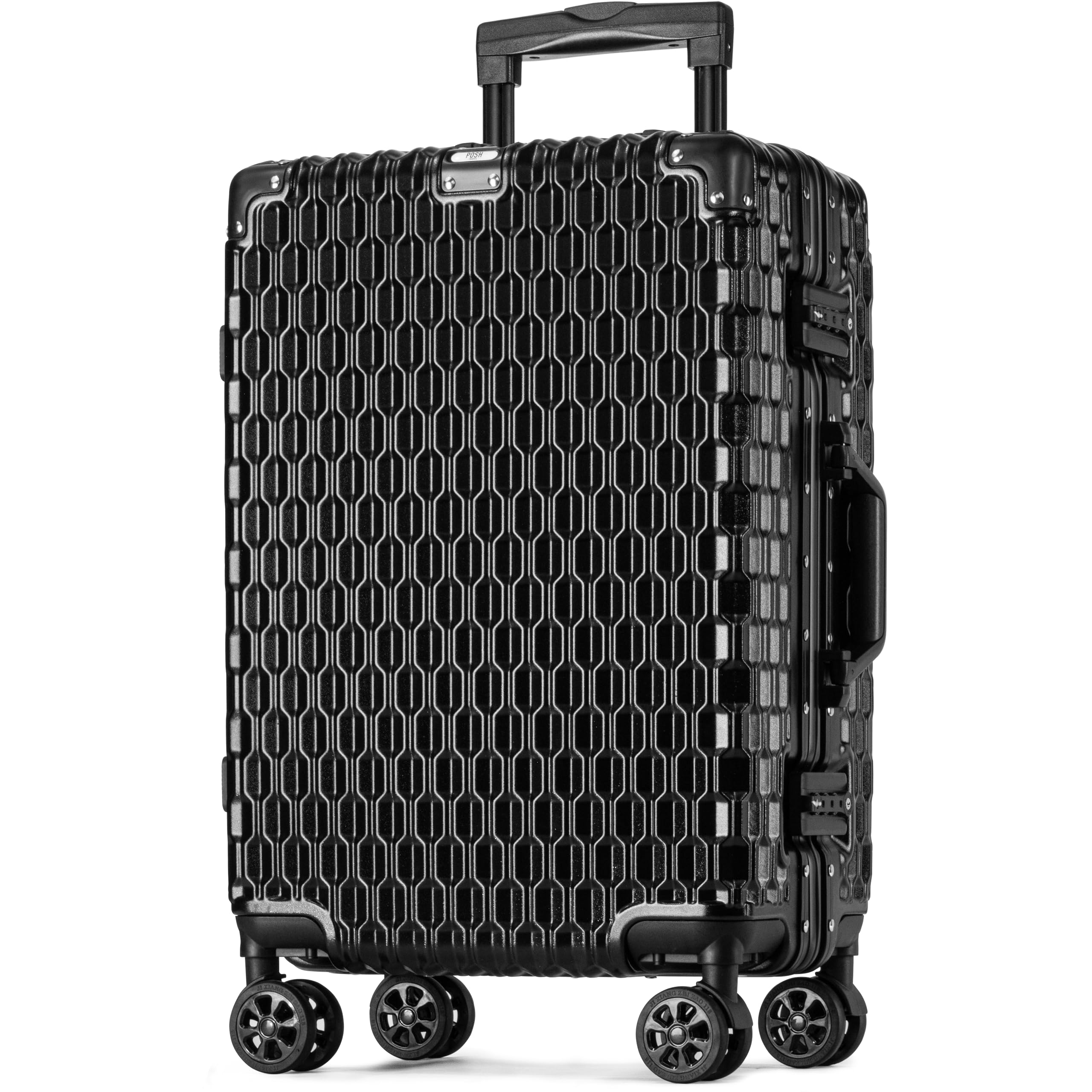 POSH Maleta rígida – Carros de policarbonato con marco de aluminio y cerraduras TSA – M, L, XL, maletín de viaje 60, 70, 80 cm, silencioso, ruedas dobles de 360 grados, Negro , L, Maletín rígido de