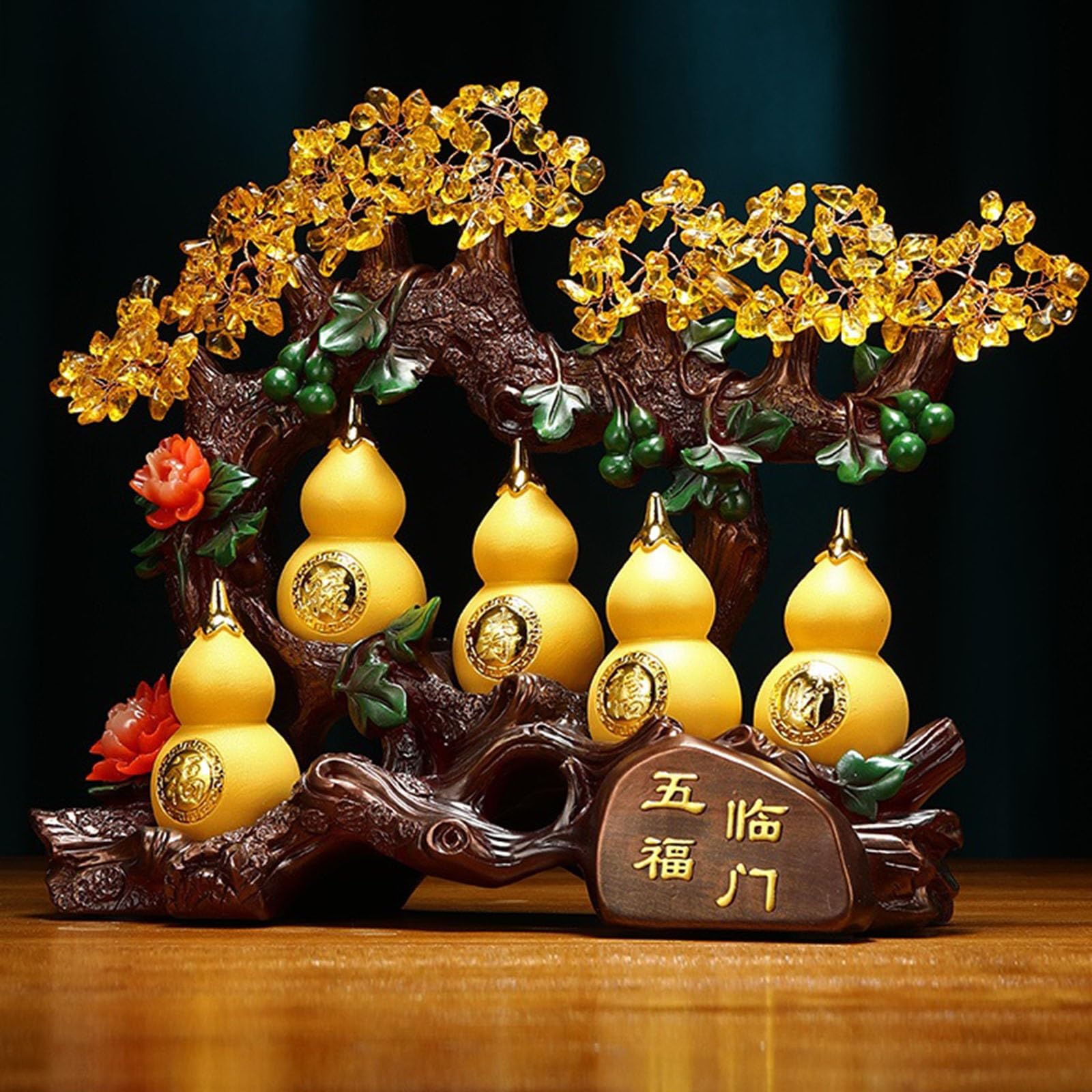 Albero della vita di cristallo ﻿ Albero della fortuna di cristallo giallo Zucca dei soldi Bonsai Decorazione in stile for e ricchezza Regalo inaugurazione casa(Gold,Piccolo)