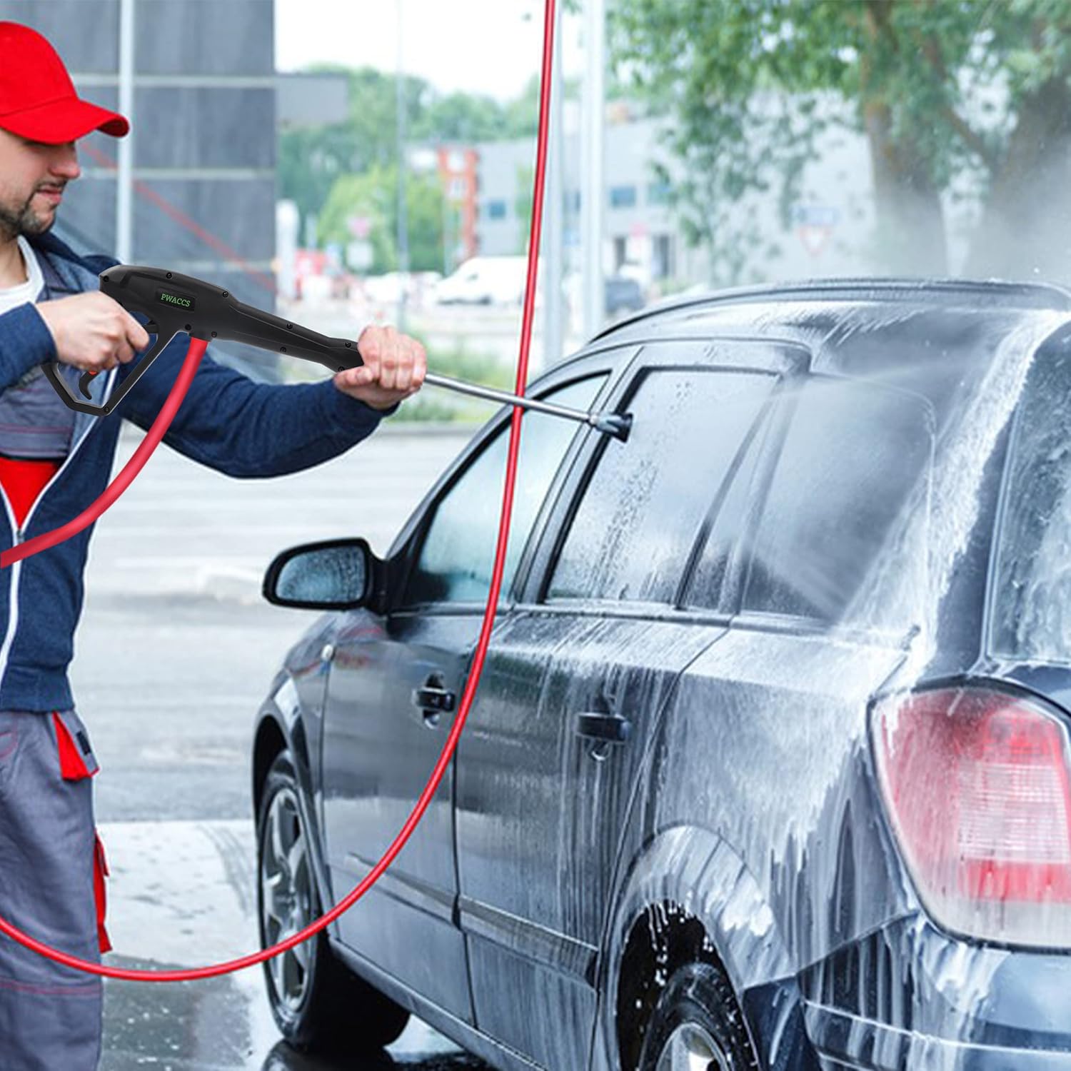 PWACCS Pressure Washer Hose 50 FT x 1/4", Power Washer Hose Kink Resistant, Pressure Washer Gun Replacement with Extension Wand Kit — Power Washing Trigger Handle with 5 Spray Nozzles