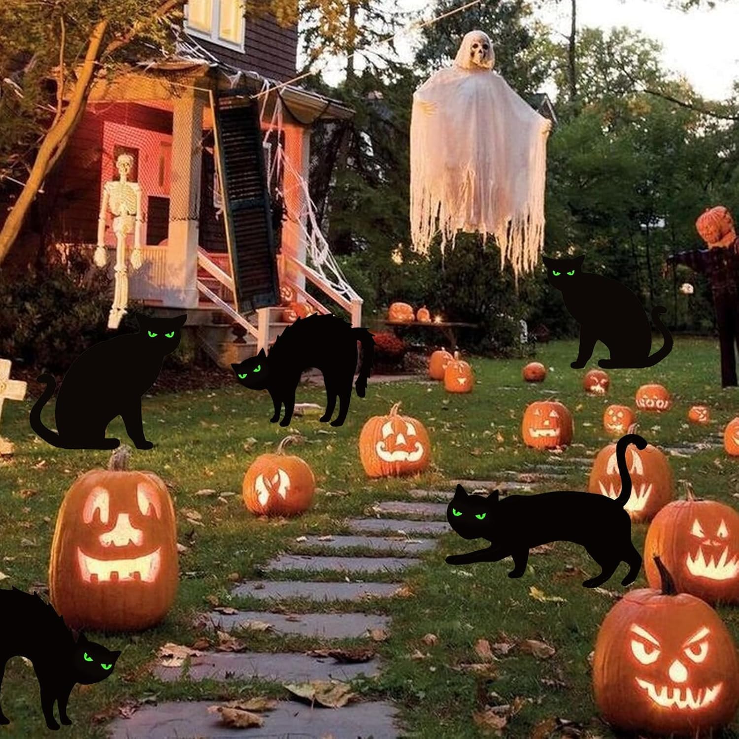 6 Cartelli da Cortile a Forma di Gatto Nero, Spaventapasseri Gatti Occhi Luminosi con Paletti, Paletto da Giardino Per Gatti Per Cortile, Patio Decorazione di Decorazioni di Halloween Per Esterni