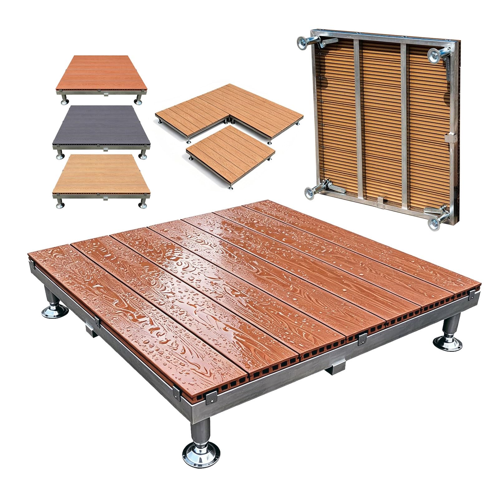 Piattaforma Rialzata Terrazze In WPC 84x84cm Piastrelle Esterno Modulare | Pavimento Impermeabile Effetto Legno Antiscivolo Con Piedini Regolabili Per Patio E Giardino, Campeggio(Light brown)