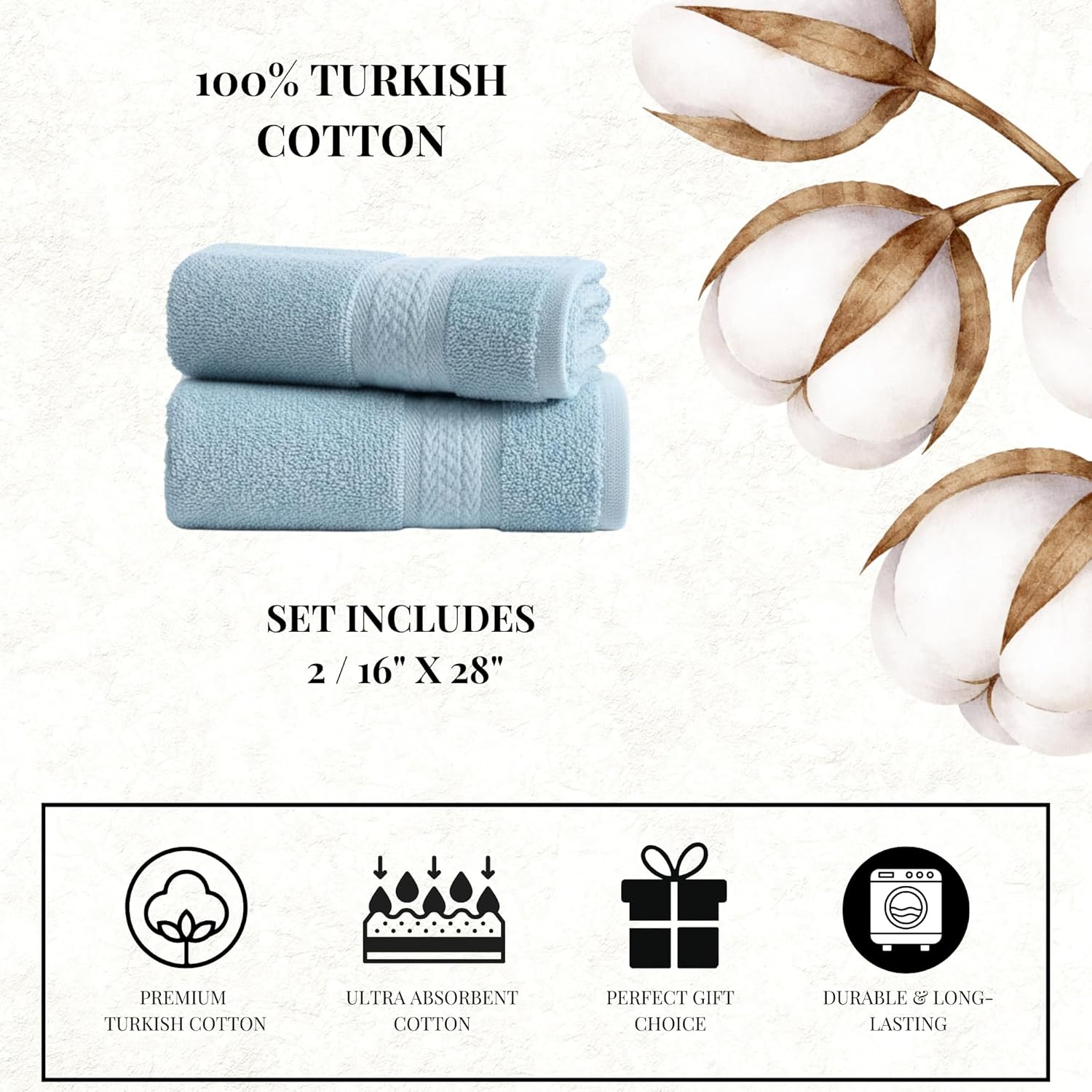 Hawmam Linen Personalized 2 Piece Hand Towels – Customized Turkish Cotton Towels with Name or Initial, Monogrammed Embroidered Bathroom Towels for Home, Spa, Hotel & Gift Use – Light Blue